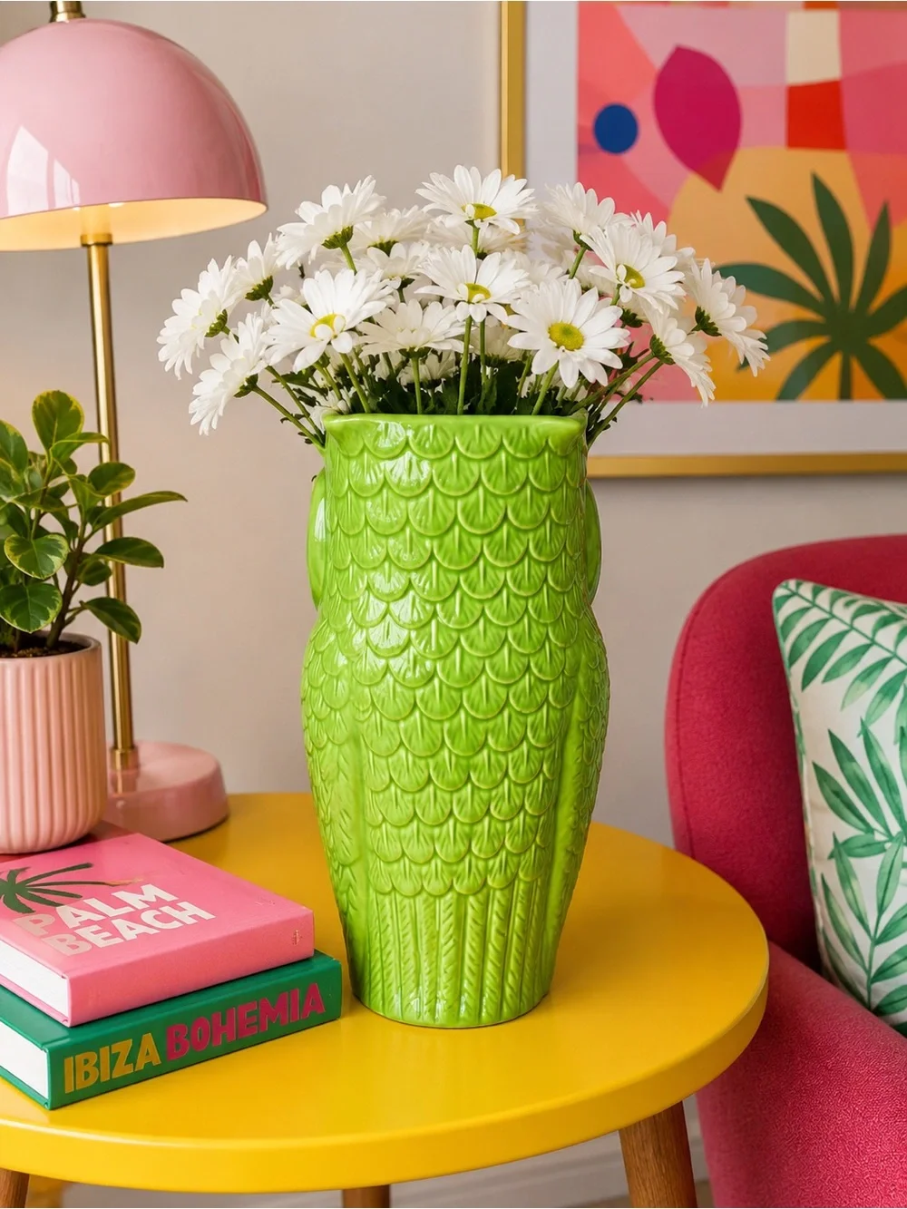 Large Green Ceramic Owl Vase/Glossy Home Decor